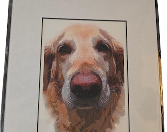 Mary-Ella "Golden" Retriever Art Print Signed 2014 Dog Portrait Matted Art