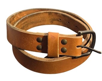 Filson Mens Tan Leather Work Belt Made In USA Size 50 Brass Buckle Heavy Duty