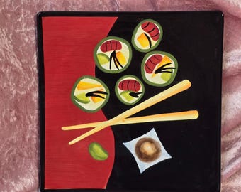 Mary Naylor Designs Handpainted Sushi Plate 2003 Square Ceramic Platter 10in