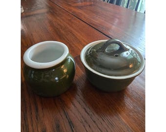 Diner-Stil Hall China Vintage Zuckerdose und Milchkännchen Set Dunkelgrün USA