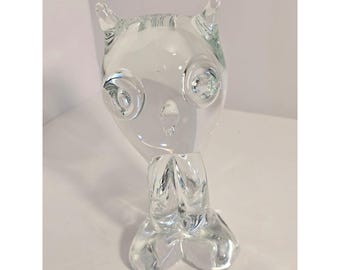 Vintage Mid Century Modern mundgeblasen Blei Kristall Eule KRISTALUXUS Sammlerstück