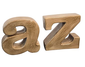 Ceramic A to Z Bookends Tan Brown Glazed Alphabet Letters Home Office Decor Set