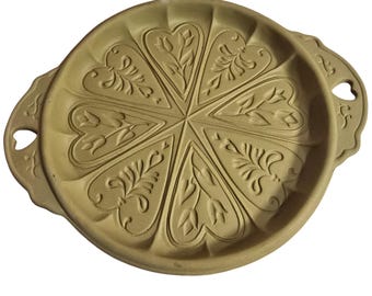 Vintage 1988 Brown Bag Cookie Art Hill Heart and Flower Shortbread Pan Stoneware