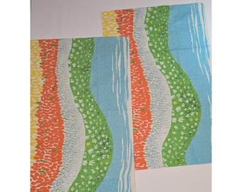 Vintage Martex Spring Valley Abstrakte Landschaft Kissen Set Baumwolle 1970er Jahre