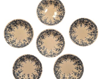 Crown Ducal Early English Ivy Blue White Fruit Dessert Bowls Set of 6 England