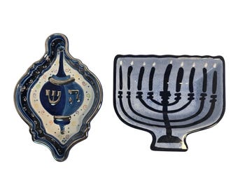 Rite Lite Susan Fischer Weis Dreidel Dish & Clay Art Menorah Bowl Hanukkah Set