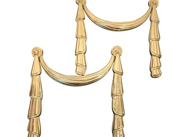 Vintage Solid Brass Swag and Tassel Wall Decor Hollywood Regency Set of 2