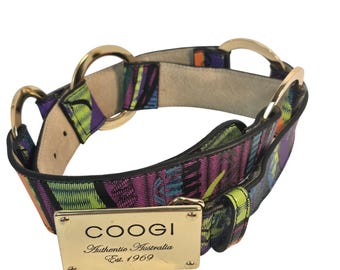Y2K Coogi Australia Vintage Multi Color Knit Pattern Belt Gold Plaque O Ring 38