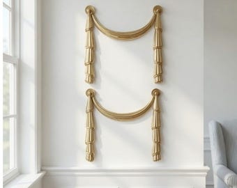Vintage Brass Swag Tassel Wall Decor Set of 2  | Hollywood Regency Glam Maximalist Home Art