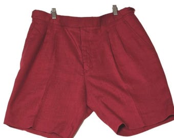 Smiths of Bermuda Herren Vintage Irish Leinen Shorts Plissee Cherry Red Größe