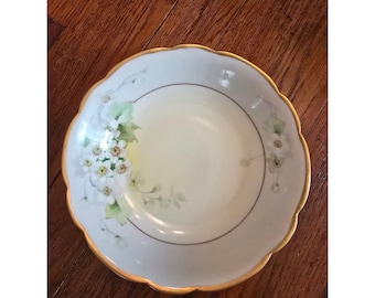 Antike Pickard handbemalte Porzellanschale/Schale mit Apfelblüten 14 K Gold