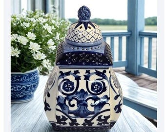Blue and White Chinoiserie Ceramic Ginger Jar OIL Burning lamp Gift mom friend