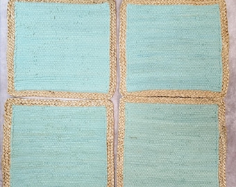 4er Set Platzdeckchen Seafoam Green Baumwolle gewebt Mitten Sisal Borte 15 x 15 Inch