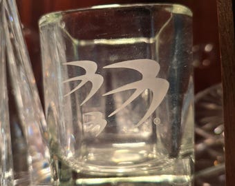 OZARK Airlines Set of 7 Square Etched Bird Logo Lowball Clear Glass MCM Barware