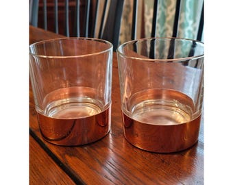 Sammler Paar Roca Patron Whisky Cocktail SCHWERE Gläser Kupferboden SELTEN