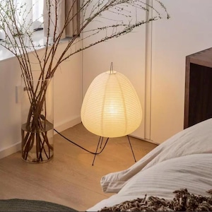 Japanese Rice Paper Tripod Lamp – Minimalist Japandi Home - Wabi Sabi Design - Akari Inspired