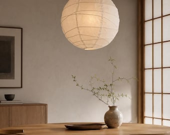 Large Round Rice Paper Pendant Light Shade | Japanese Style Lantern Ceiling Light | Minimalist