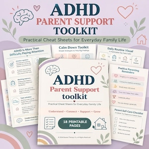 ADHD Parent Support Toolkit, Printable Cheat Sheets, Executive Function Strategies, Family Routine Guides