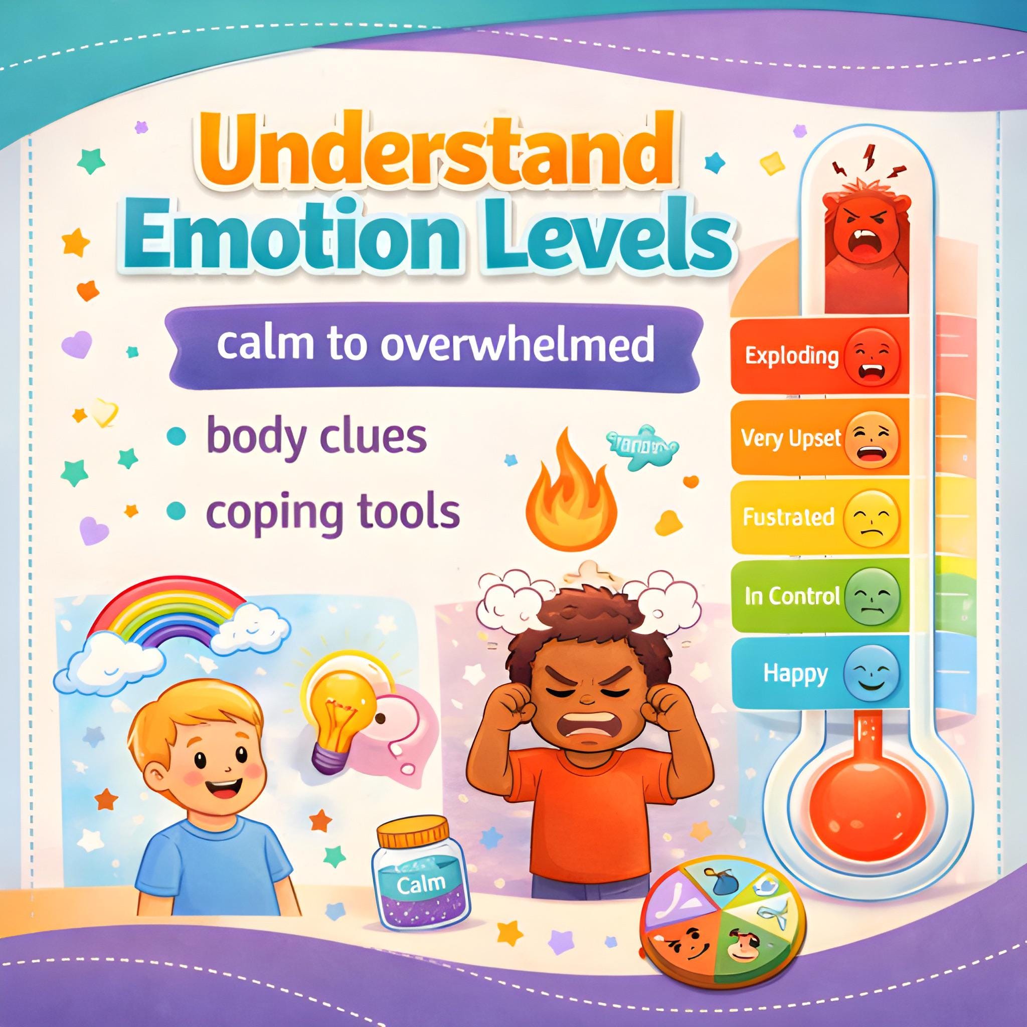 Feelings Thermometer Worksheet for Kids, Emotional Regulation, Coping ...