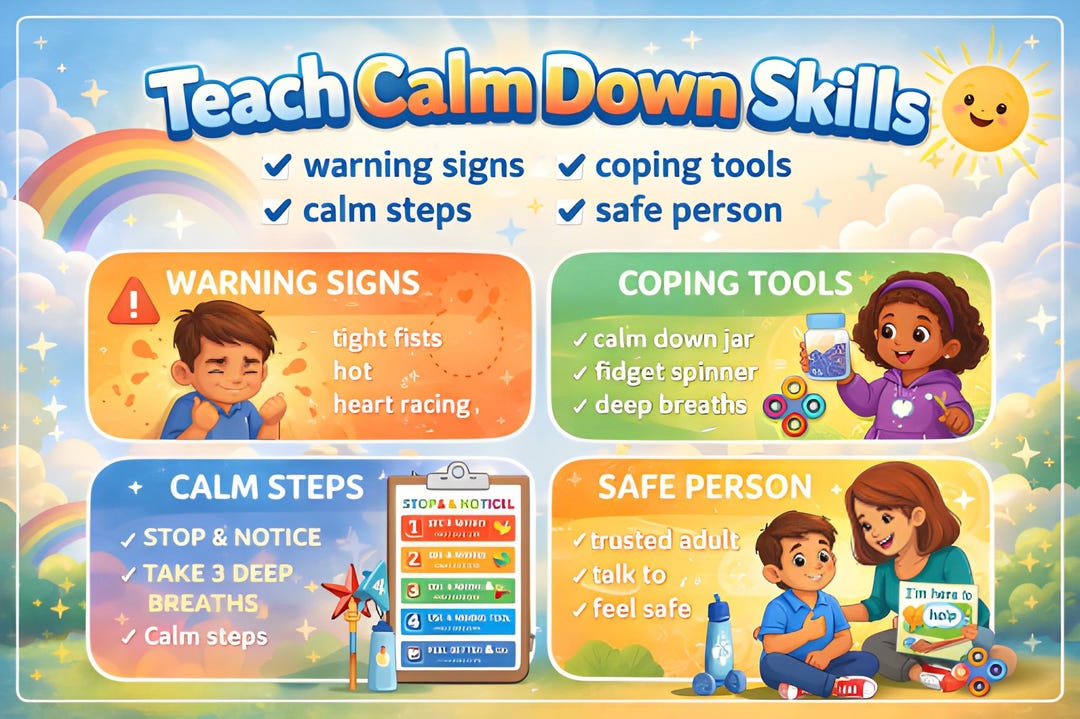 Calm Down Plan Worksheet for Kids, Emotional Regulation, Therapy Tools ...