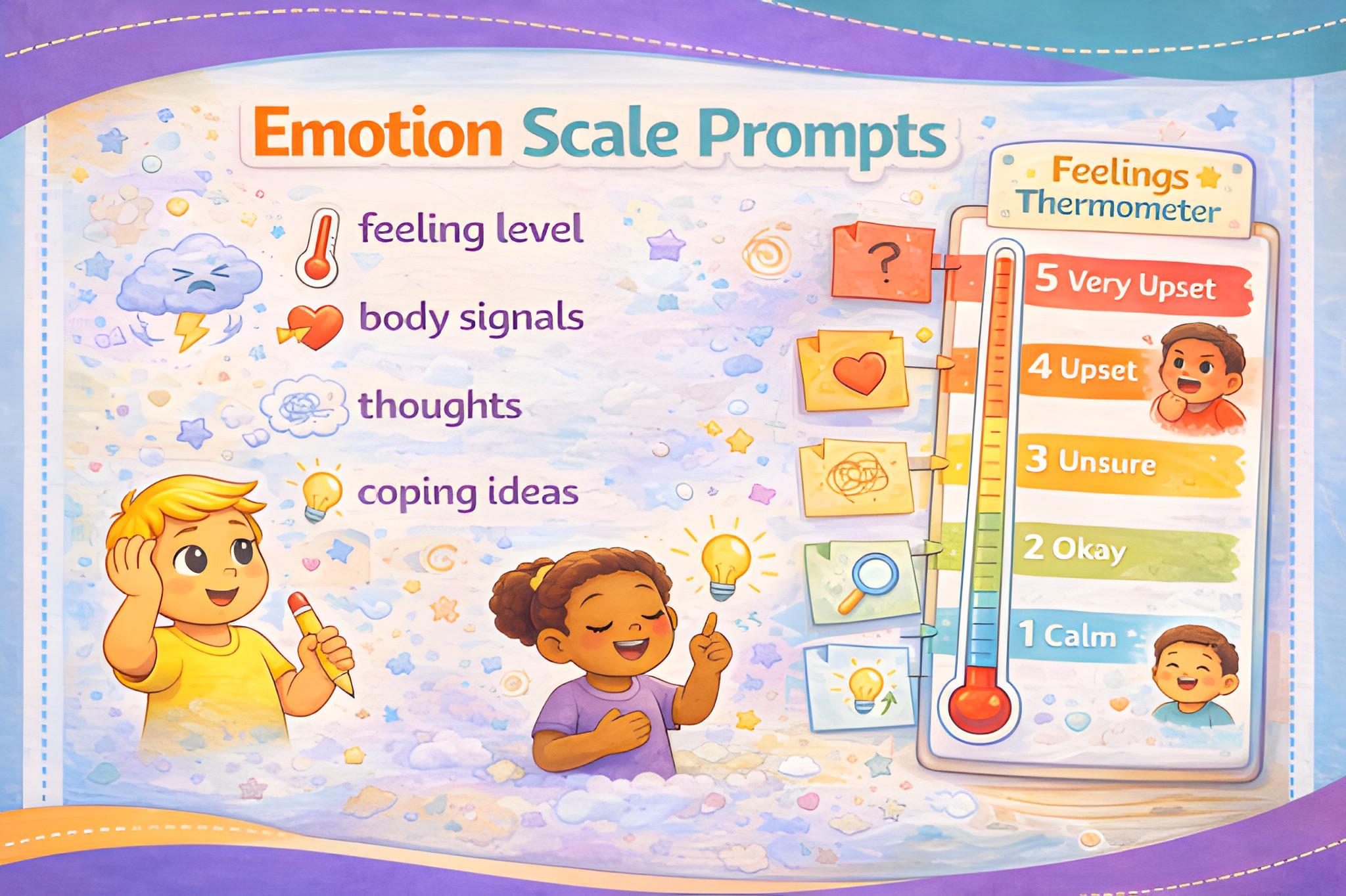 Feelings Thermometer Worksheet for Kids, Emotional Regulation, Coping ...