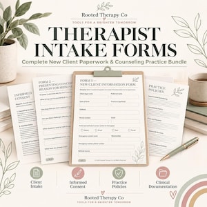 Therapist Intake Forms Bundle, 49 Printable Pages for Counseling Client Onboarding