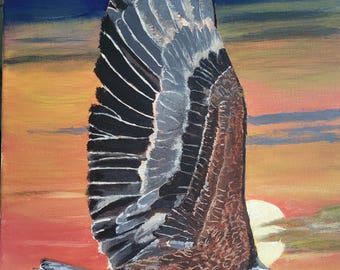 Sovereign Flght at Dusk, is a 16x20 Acrylic on stretched canvas.