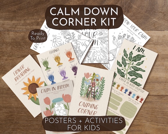 Calm Corner Kit – Feelings Chart, Mindfulness Tools, Affirmations, Coloring Pages (Digital Download)