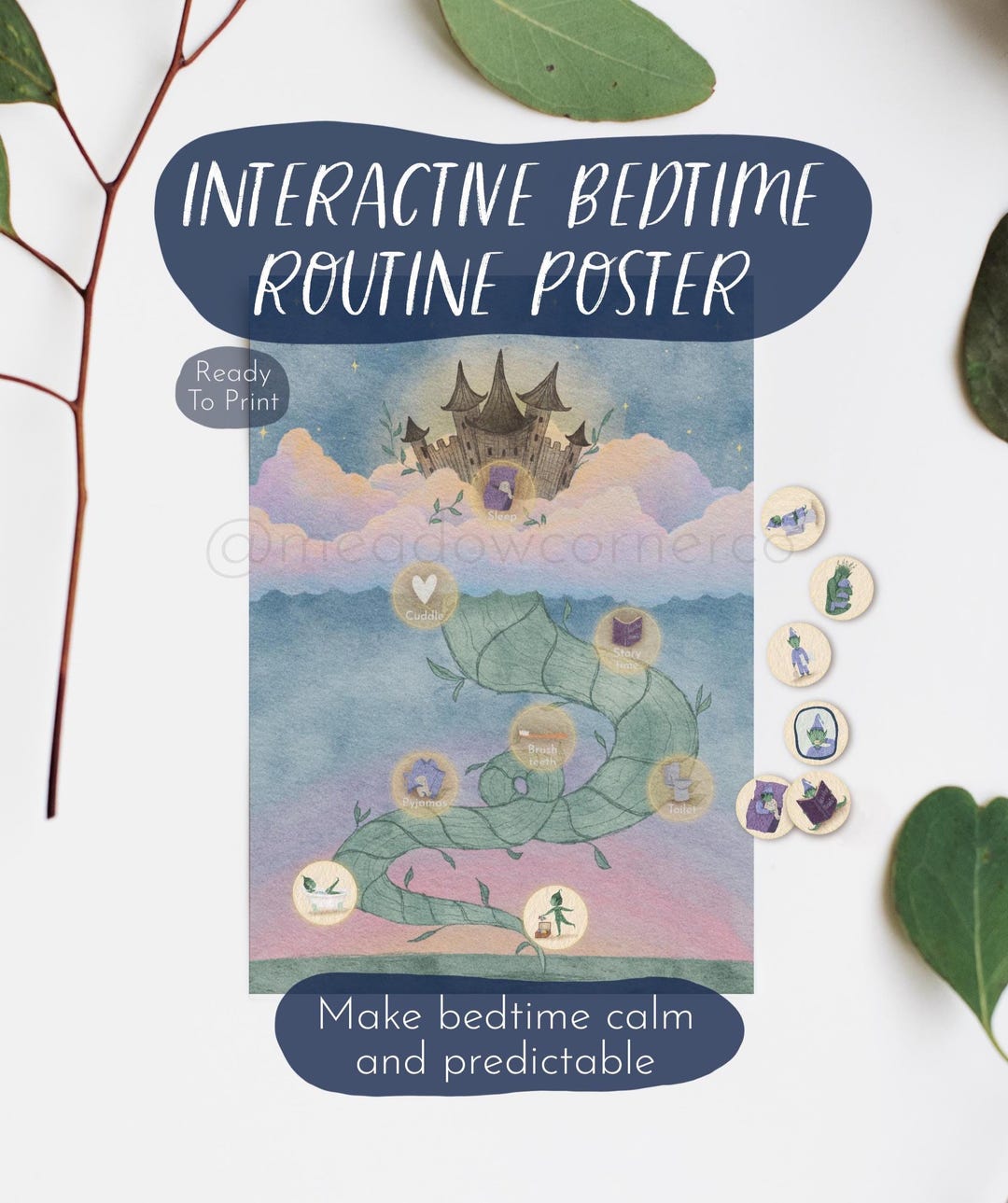 Interactive Calm Bedtime Routine Poster Chart for Kids Printable - Etsy