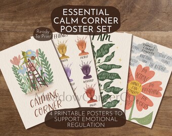 Calm Corner-posters voor kinderen afdrukbare set | Grafiek met gevoelens, bevestigingen, dingen die ik onder controle kan houden en bordjes in de hoek