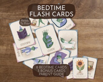 Afdrukbare kaarten met kalmerende bedtijdroutines voor kinderen | Visueel schema, op montessori geïnspireerde slaaproutine (digitale download)