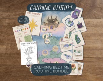 Calm Bedtime Toolkit voor kinderen afdrukbaar | Bedtijdschema, visuele schemakaarten, slaapondersteunende en kalmerende activiteiten