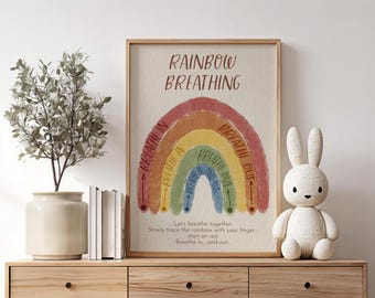 Rainbow Breathing-poster voor kinderen | Mindfulness-oefening, Calm Corner-tool (digitale download)