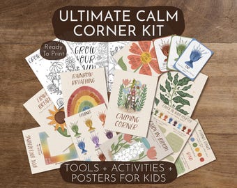 Ultimate Calm Down Corner-kit afdrukbaar voor kinderen | Hulpmiddelen voor emotionele regulatie, gevoelensgrafiek, ademhalingsoefeningen, flashcards en werkbladen