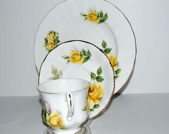 Royal Crest china trio yellow roses  3 piece set  English china tea party