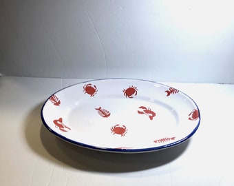 Seafood themed ceramic platter oval platter vintage platter serving platter