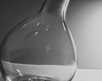Vintage wine carafe  clear glass indented base oval mouth vintage barware  circa 1960  estate find Boston Massachusetts