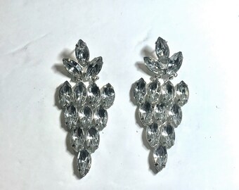 Rhinestone chandelier earrings Vintage drop earrings clear rhinestone earrings pierced earrings