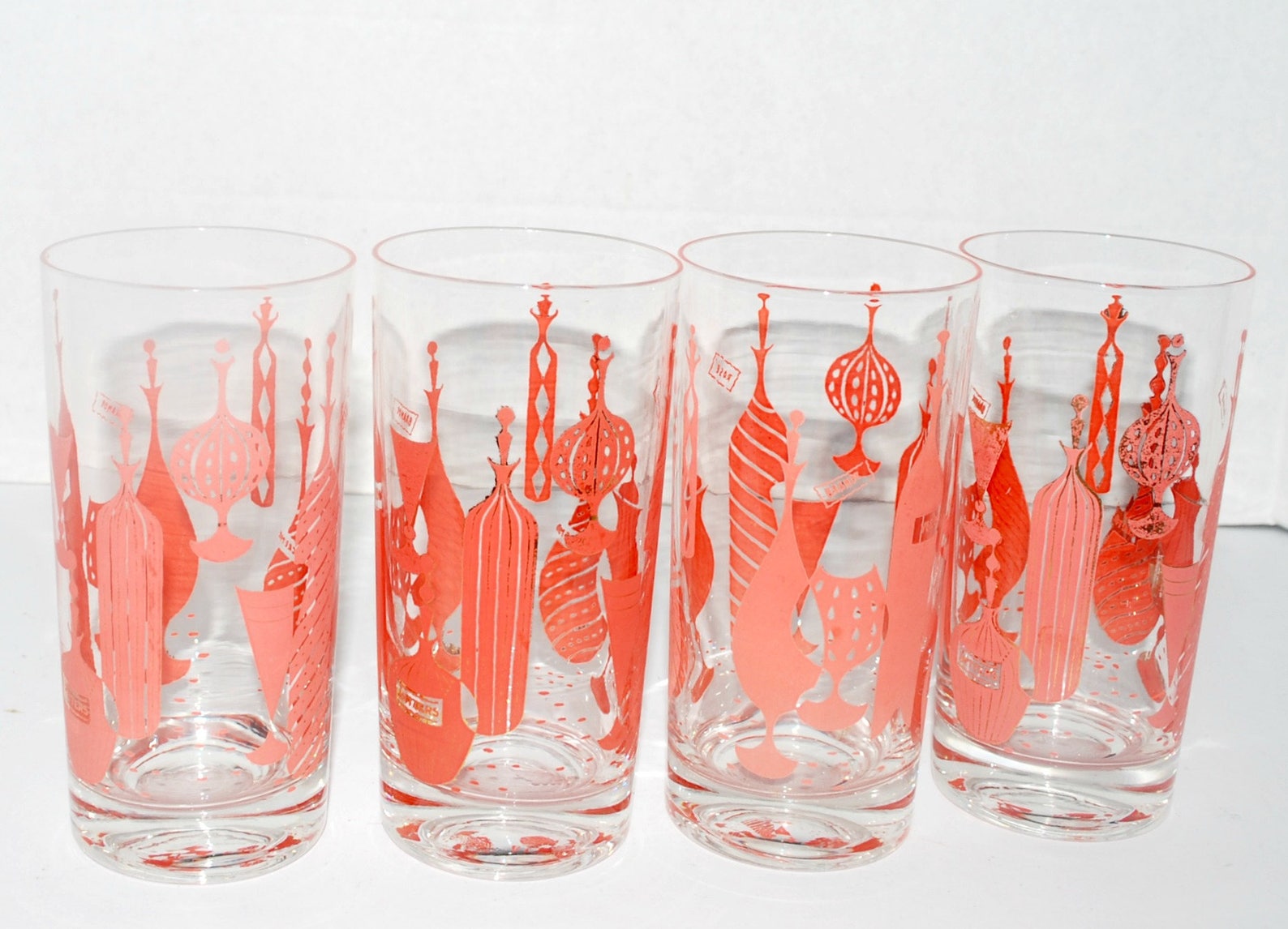 Mid Century Modern Cocktail Glasses Coral Color 8 Oz Tumblers Hi Ball