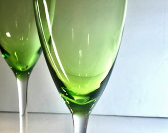 Champagne flutes green wine glasses vintage barware retro glasses tall wine glasses toasting glasses