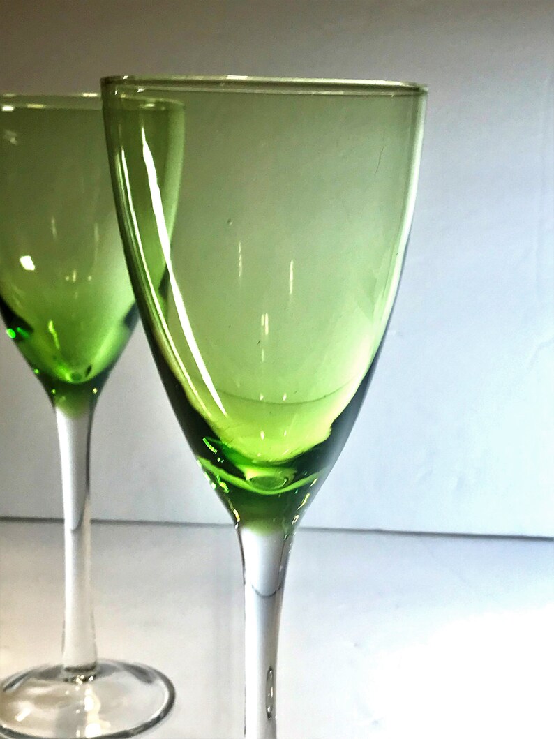 Champagne Flutes Green Wine Glasses Vintage Barware Retro Glasses Tall