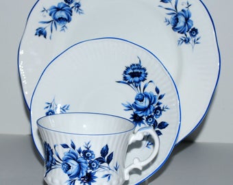 Royal Crest china trio  white and blue china  3 piece china set vintage china