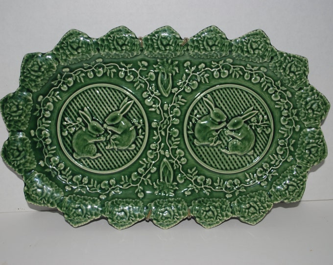 Sale Rabbit Tray Vintage Green Majolica Bordallo Pinheiro Etsy