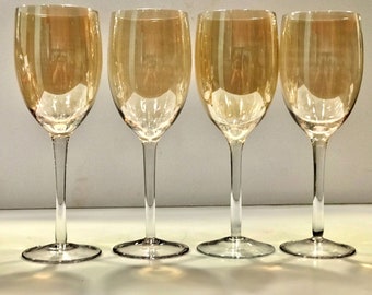 gold wine glasses 4 glasses  pale gold stemware  marigold glass vintage barware elegant glasses wedding gift