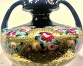 Royal Nippon ball vase cobalt and gold moriage beading Japanese porcelain double handle antique vase