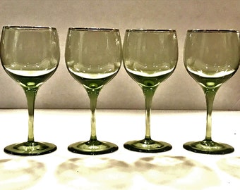 Lenox wine glasses Green shadow with platinum trim vintage barware elegant glass