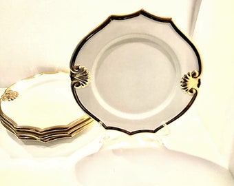 Vintage white and gold dinner plates scalloped edge made in Portugal