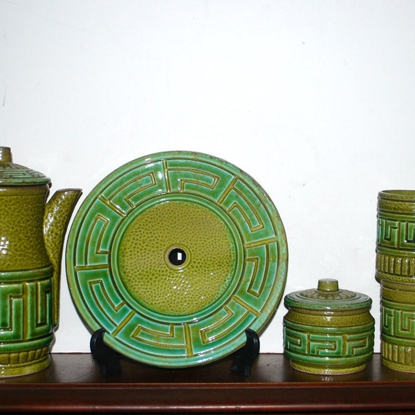 10  piece  mid century Royal Sealy  olive green  tea or coffee set