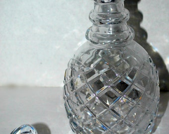 Cut glass decanter 3 ring neck vintage barware  decanter vintage glass decanter hand cut glass   mushroom stopper
