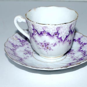 demitasse cup and saucer Vintage  purple and white china  espresso cup and saucer